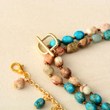 Boho Necklace, Mala Necklace, Blue & Brown Imperial Jaspers - Wild Rose Boho