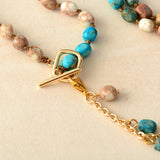 Boho Necklace, Mala Necklace, Blue & Brown Imperial Jaspers - Wild Rose Boho