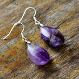 Boho Earrings, Dangle Earrings, Teardrop Purple Amethyst - Wild Rose Boho