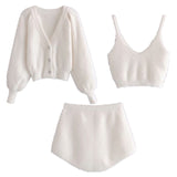 Autumn Winter 2 Piece Set, Matching Jacket and Mini Skirt, Furry Vintage Winter in Show White - Wild Rose Boho