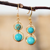 Boho Earrings, Dangle Earrings, Double Blue Turquoise - Wild Rose Boho