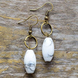 Boho Earrings, Dangle Earrings, Loop White Brown Jasper