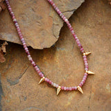 Boho Necklace, Choker Necklace, Pink Tourmaline Spike