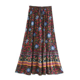 Boho Skirt, Midi Skirt, Wild Flower in Red and Navy - Wild Rose Boho