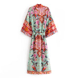 Boho Robe, Kimono Robe, Peony Green Red - Wild Rose Boho