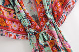 Boho Robe, Kimono Robe, Peony Green Red - Wild Rose Boho