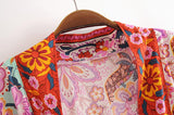 Boho Robe, Kimono Robe, Peony Green Red - Wild Rose Boho