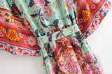 Boho Robe, Kimono Robe, Peony Green Red - Wild Rose Boho