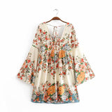 Mini Dress, Boho Dress, Playdress, White Modern Kimono Dress Floral - Wild Rose Boho