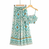 Boho 2 Piece Set, Matching Crop Top and Palazzo Pant, Wild Boho Square Mint - Wild Rose Boho