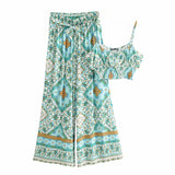 Boho 2 Piece Set, Matching Crop Top and Palazzo Pant, Wild Boho Square Mint - Wild Rose Boho