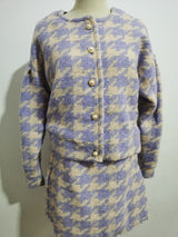 Autumn Winter 2 Piece Set, Matching Wool Plaid Jacket and Mini Skirt, Vintage Winter in Purple-White - Wild Rose Boho
