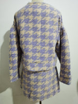 Autumn Winter 2 Piece Set, Matching Wool Plaid Jacket and Mini Skirt, Vintage Winter in Purple-White - Wild Rose Boho