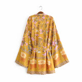 Boho Robe, Kimono Robe, Yellow Flower - Wild Rose Boho