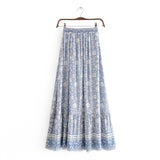 Boho Skirt, Maxi Skirt, Wild Flower Blue Sky - Wild Rose Boho