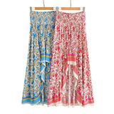 Boho Skirt, Asymmetric Maxi Skirt, Indian Pink Floral - Wild Rose Boho