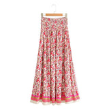 Boho Skirt, Asymmetric Maxi Skirt, Indian Pink Floral - Wild Rose Boho