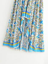 Boho Skirt, Asymmetric Maxi Skirt, Indian Blue Floral - Wild Rose Boho