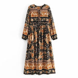 Boho Dress, Gown, Black Winter Rosy - Wild Rose Boho