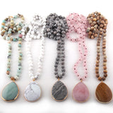 Boho Necklace, RH Rose Quart Amazonite, Oval Blue Pink Natural Stone - Wild Rose Boho