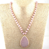 Boho Necklace, RH Rose Quart Amazonite, Oval Blue Pink Natural Stone - Wild Rose Boho
