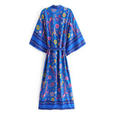 Boho Robe, Kimono Robe, Blue Peony Bird - Wild Rose Boho