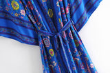 Boho Robe, Kimono Robe, Blue Peony Bird - Wild Rose Boho