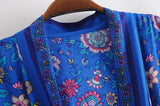 Boho Robe, Kimono Robe, Blue Peony Bird - Wild Rose Boho