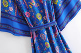 Boho Robe, Kimono Robe, Blue Peony Bird - Wild Rose Boho