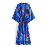 Boho Robe, Kimono Robe, Blue Peony Bird - Wild Rose Boho