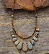 Boho Necklace, Brown Agate, Jasper and Seeds - Wild Rose Boho