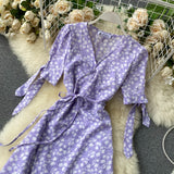 Midi Dress, Boho Vintage Dress, Wrap Dress, Flower Child Iris Purple - Wild Rose Boho