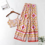 Boho 2 Piece Set, Matching Crop Top and Palazzo Pant, Wild Boho Square Pink - Wild Rose Boho