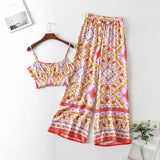 Boho 2 Piece Set, Matching Crop Top and Palazzo Pant, Wild Boho Square Pink - Wild Rose Boho