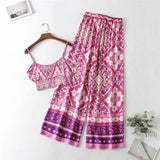 Boho 2 Piece Set, Matching Crop Top and Palazzo Pant, Wild Boho Square Purple - Wild Rose Boho