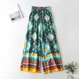 Boho 2 Piece Set, Matching Crop Top and Palazzo Pant, Wild Boho Square Green - Wild Rose Boho