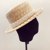 Boho Hat, Sun Beach Hat, Straw Bucket Hat, White Peal Trim - Wild Rose Boho