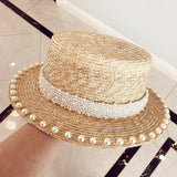 Boho Hat, Sun Beach Hat, Straw Bucket Hat, White Peal Trim - Wild Rose Boho