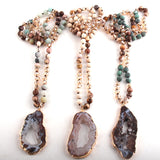 Boho Necklace, RH Amazonite Crystal Druzy Brown Natural Stone - Wild Rose Boho
