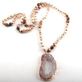 Boho Necklace, RH Amazonite Crystal Druzy Brown Natural Stone - Wild Rose Boho
