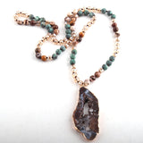 Boho Necklace, RH Amazonite Crystal Druzy Brown Natural Stone - Wild Rose Boho