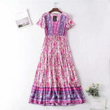 Maxi Dress, Boho Dress, Wild Floral, Fresh Pink Fuchsia - Wild Rose Boho