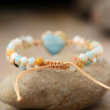Boho Bracelet, Friendship Bracelet, Macrame Bracelet, Blue Heart Amazonite - Wild Rose Boho