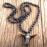 Boho Necklace, RH Antique Horn Crystal Lava Stone