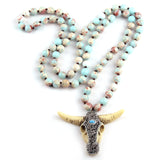 Boho Necklace, RH Antique Horn Crystal Lava Stone