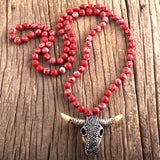 Boho Necklace, RH Antique Horn Crystal Lava Stone