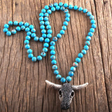 Boho Necklace, RH Antique Horn Crystal Lava Stone