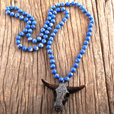 Boho Necklace, RH Antique Horn Crystal Lava Stone