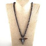 Boho Necklace, RH Antique Horn Crystal Lava Stone
