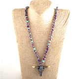 Boho Necklace, RH Antique Horn Crystal Lava Stone
